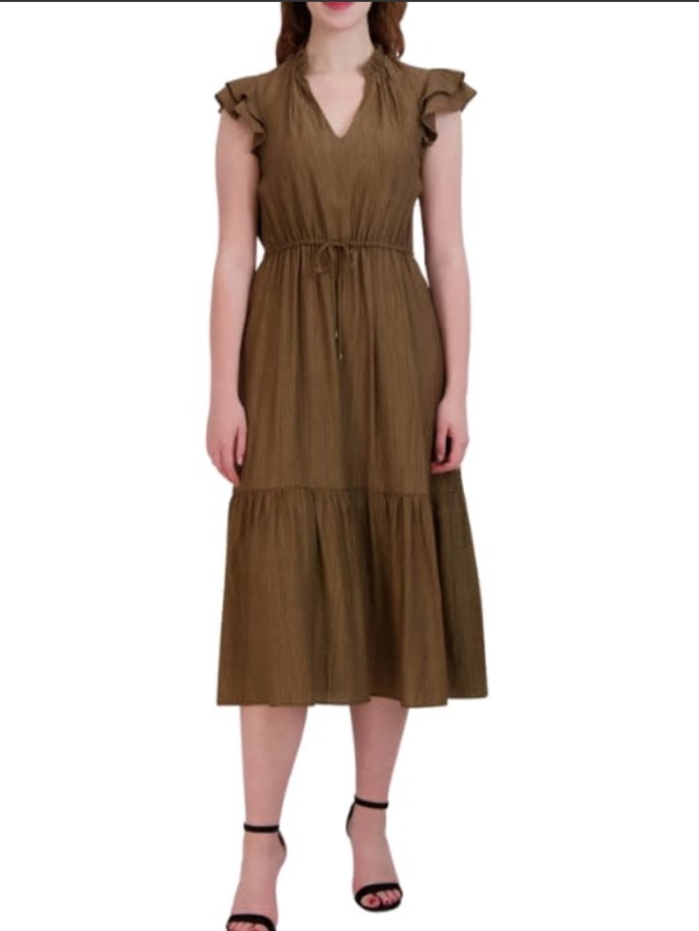 Julia Jordan NWT Olive Brown Tie-Waist Midi Dress